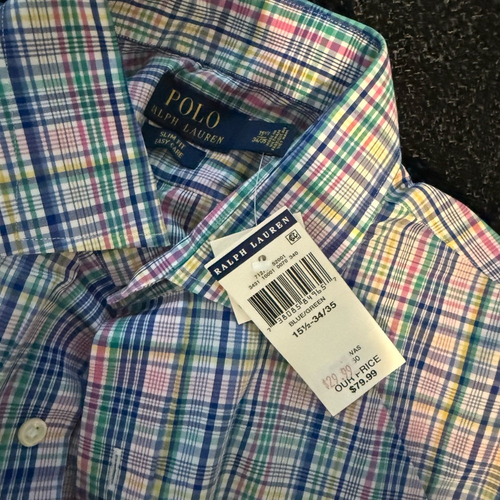 Polo by Ralph Lauren Blue and Green Dress Shirt - Picture 2 of 2